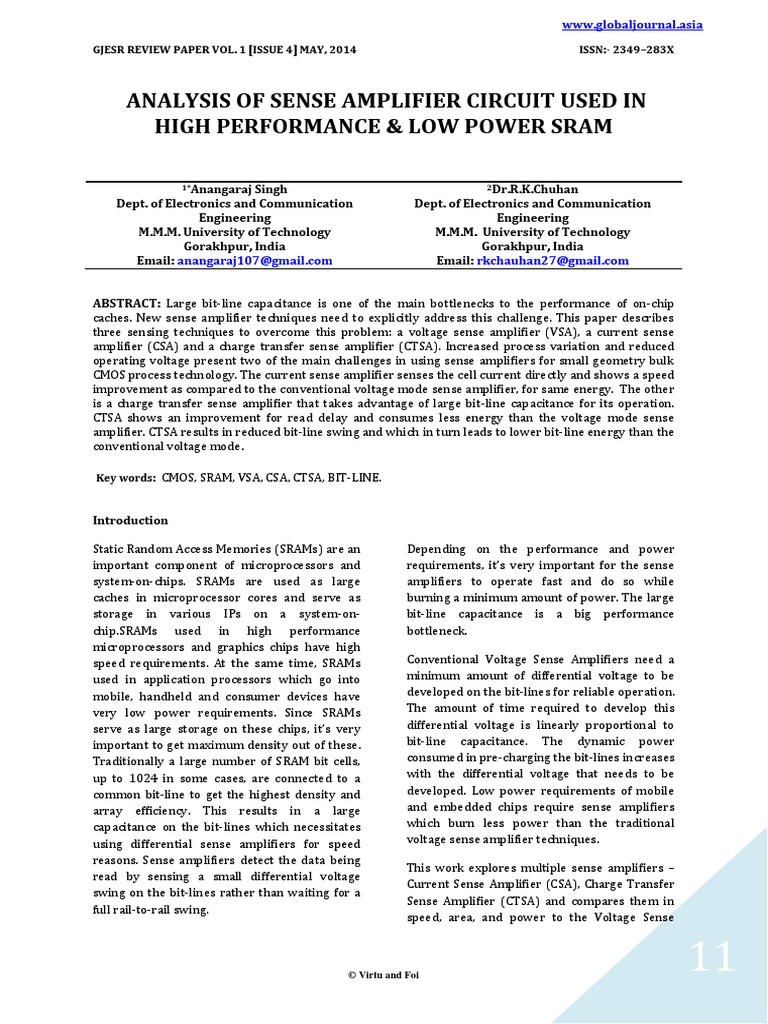 Analysis of Sense Amplifier Circuit Used in High Performance & Low ...