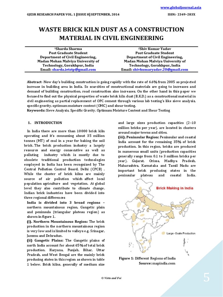 Waste Brick Kiln Dust As A Construction Material in Civil Engineering ...
