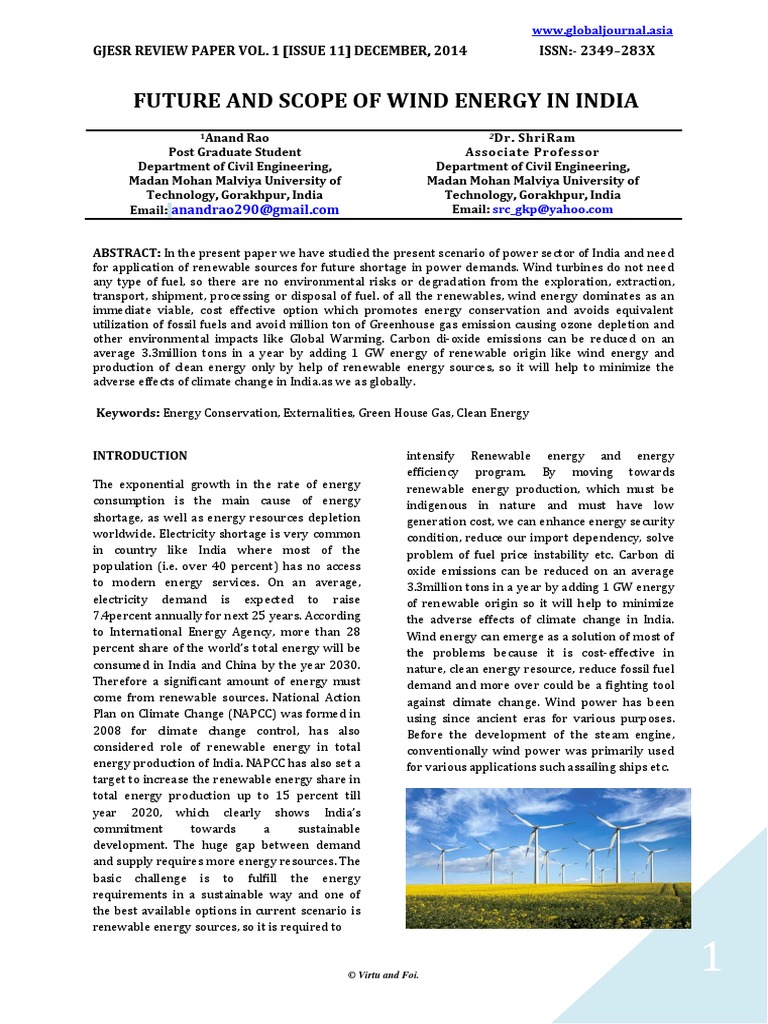 FUTURE AND SCOPE OF WIND ENERGY IN INDIA Wind Power World Energy