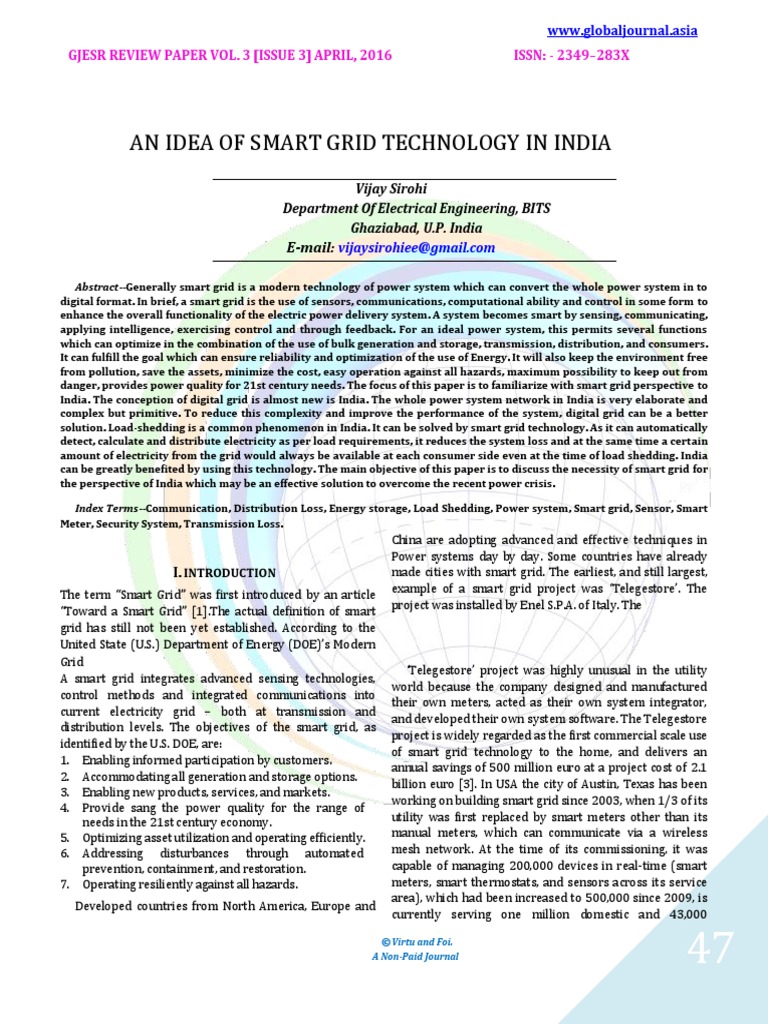An Idea Of Smart Grid Technology In India Pdf Smart Grid