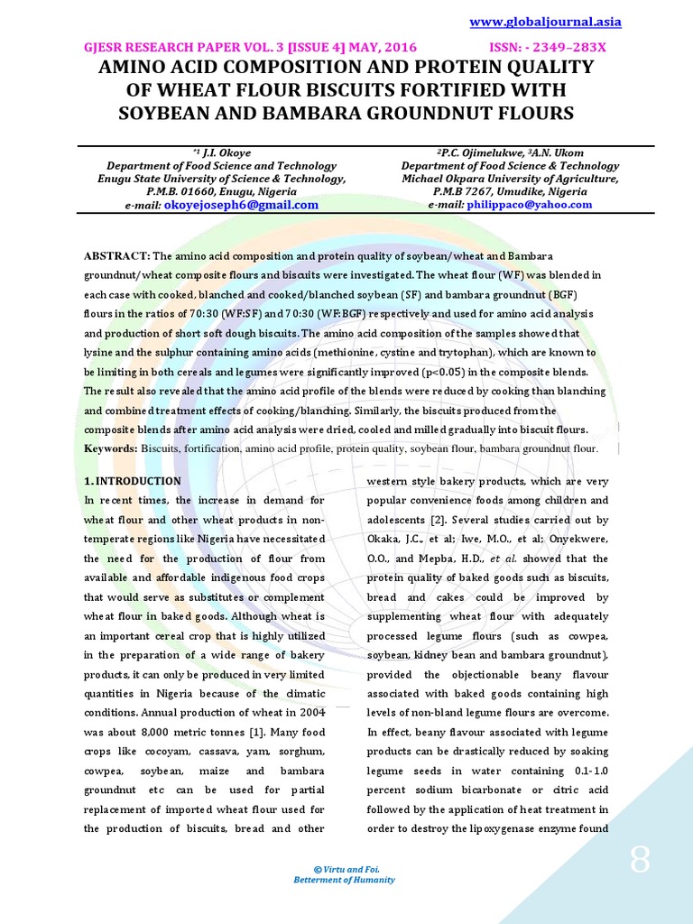 Amino Acid Composition and Protein Quality of Wheat Flour Biscuits ...