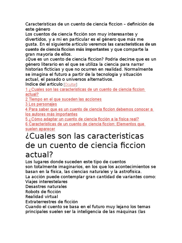 Caracteristicas de Un Cuento de Ciencia Ficcion PDF