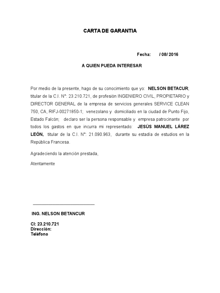 Carta de Garantia  PDF