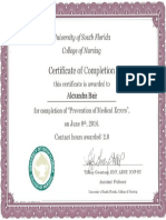 Prevention of Medical Errors Certificate of Completion Signed 6-8-16