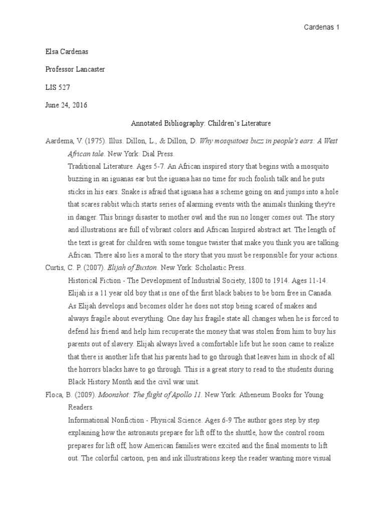 Annotated Bibliography: Children's Literature | PDF | Children's ...