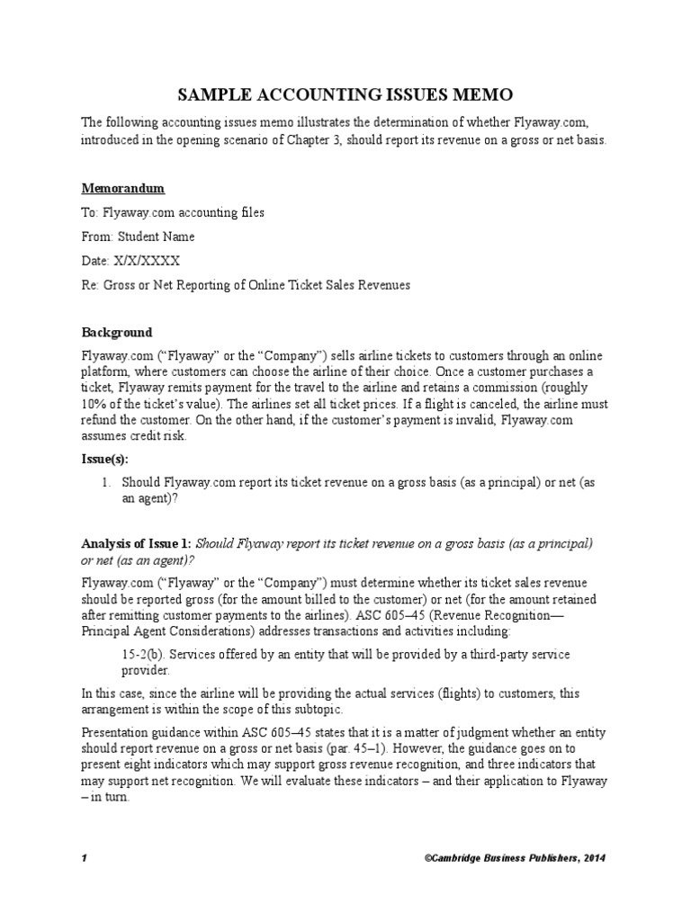 Sample Accounting Issues Memo 1_gross vs Net(1) Revenue Financial