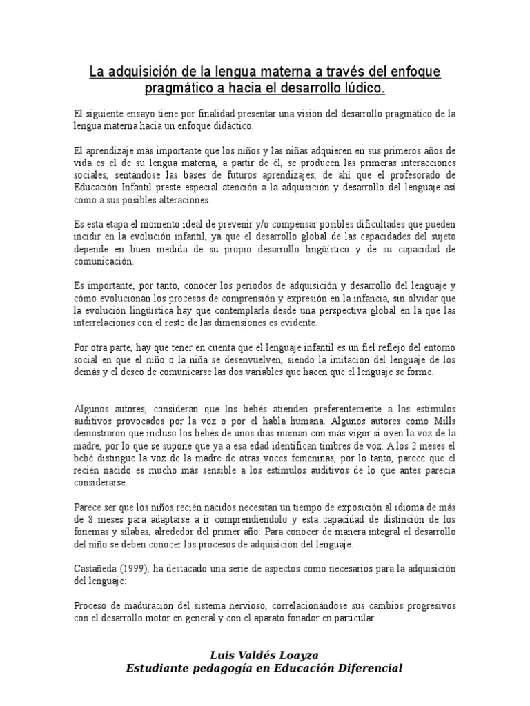 La adquisición de la lengua materna a través del enfoque