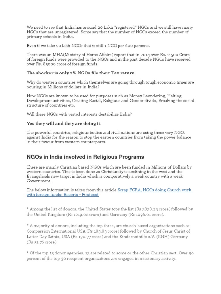 Impact of Christian NGOs on India | PDF | Non Governmental Organization ...