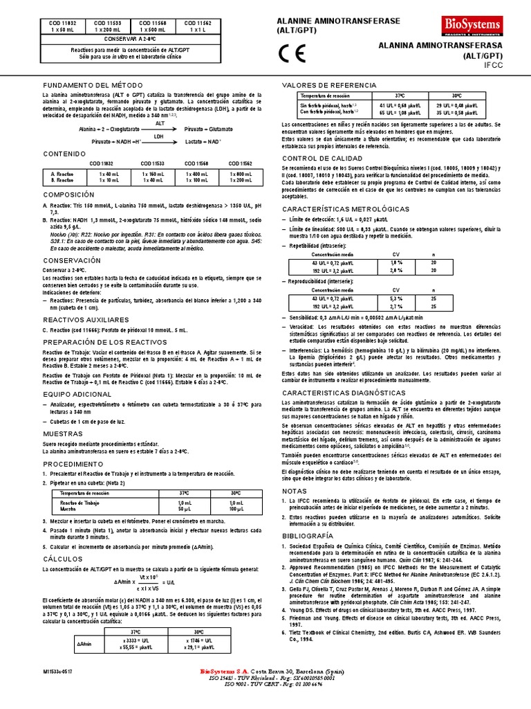 Inserto Alt | PDF | Lactato deshidrogenasa | Alanina transaminasa