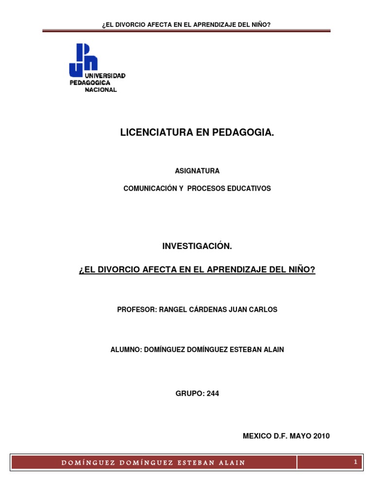 Impacto del Divorcio en el Aprendizaje Infantil | PDF | Familia | Divorcio