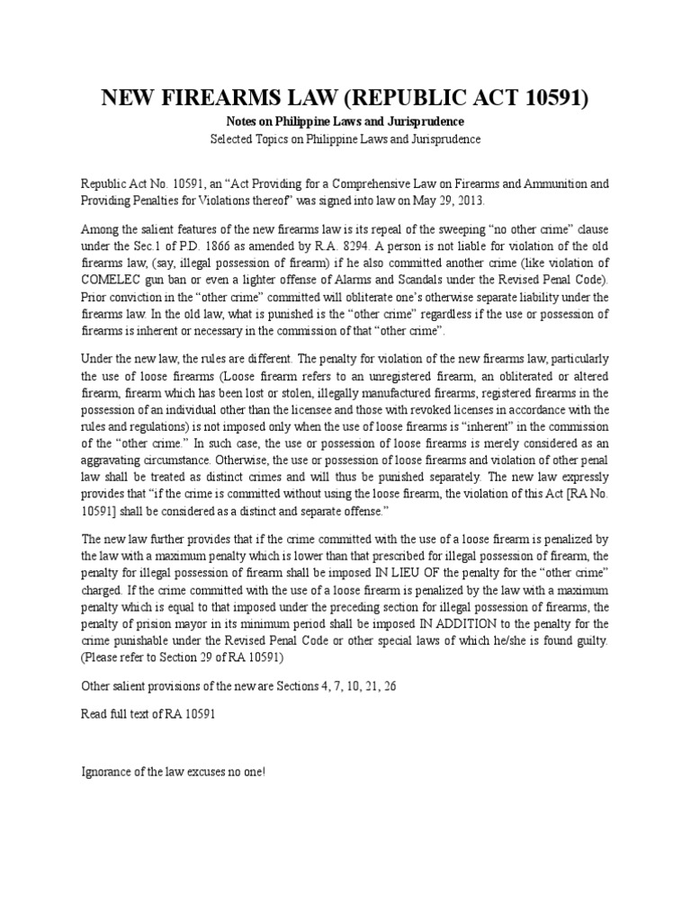 New Firearms Law (Republic Act 10591) PDF Semi Automatic Firearm