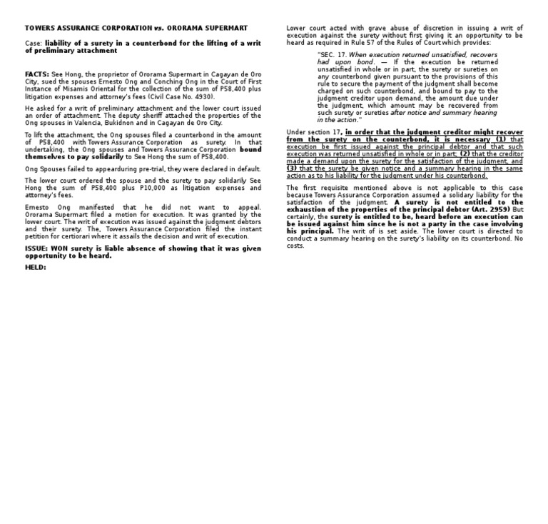 Surety Liability in Counterbond Case | PDF | Judgment (Law) | Surety Bond