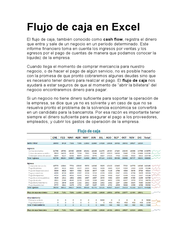 Flujo de Caja en Excel | PDF | Flujo de efectivo | Dinero