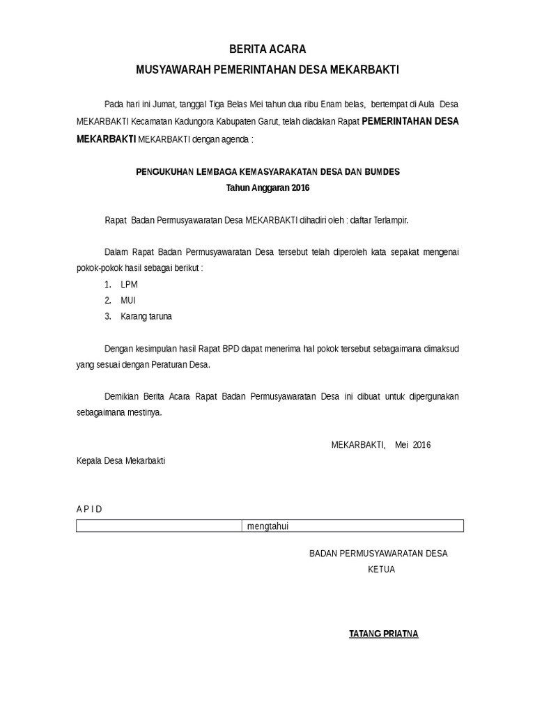 Lap Berita Acara Lkpj Kades Dari Bpd