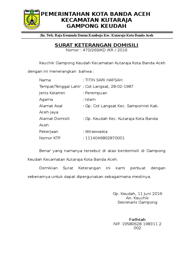Surat Keterangan Domisili
