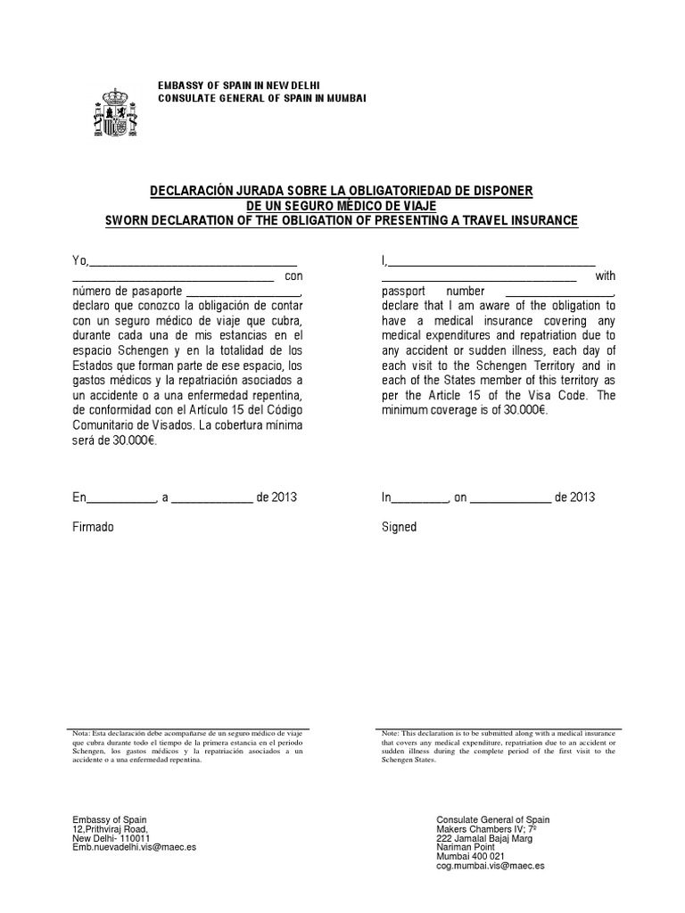visa years application schengen for 3 Visa Application Form for Schengen Sworn Declaration