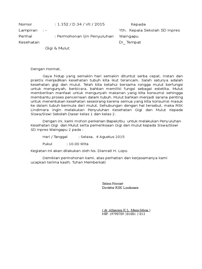 Kesehatan Gigi _Contoh Surat Pengantar Penyuluhan