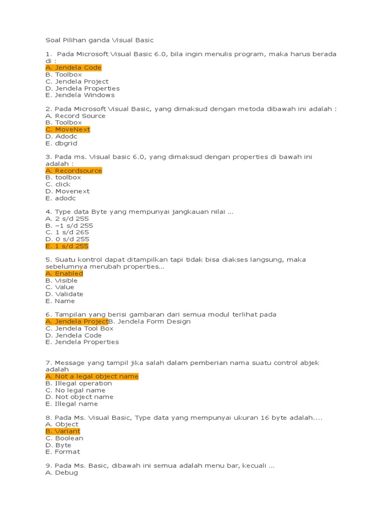 Soal Pilihan Ganda Visual Basic ASELI | PDF | Seni