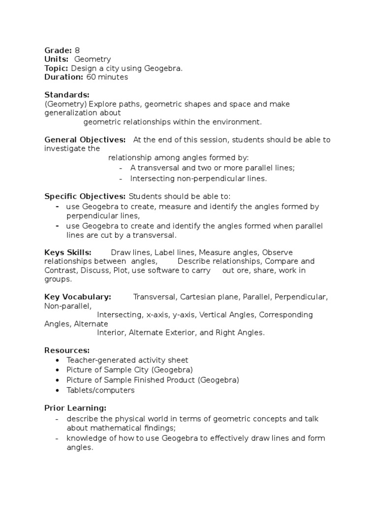 Design a City with Geogebra in 8th Grade | PDF | Angle | Cartesian ...