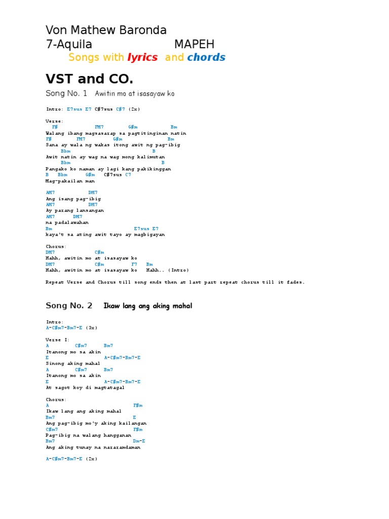 Songs With Lyrics and Chords | PDF
