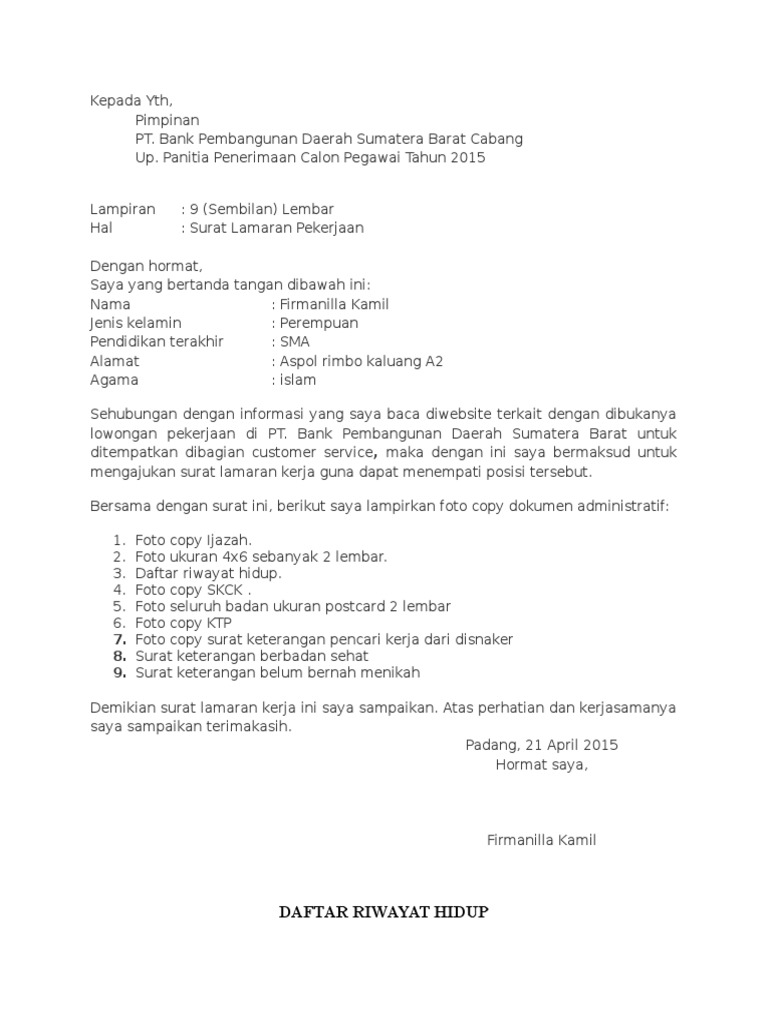 Contoh Surat Employment Services