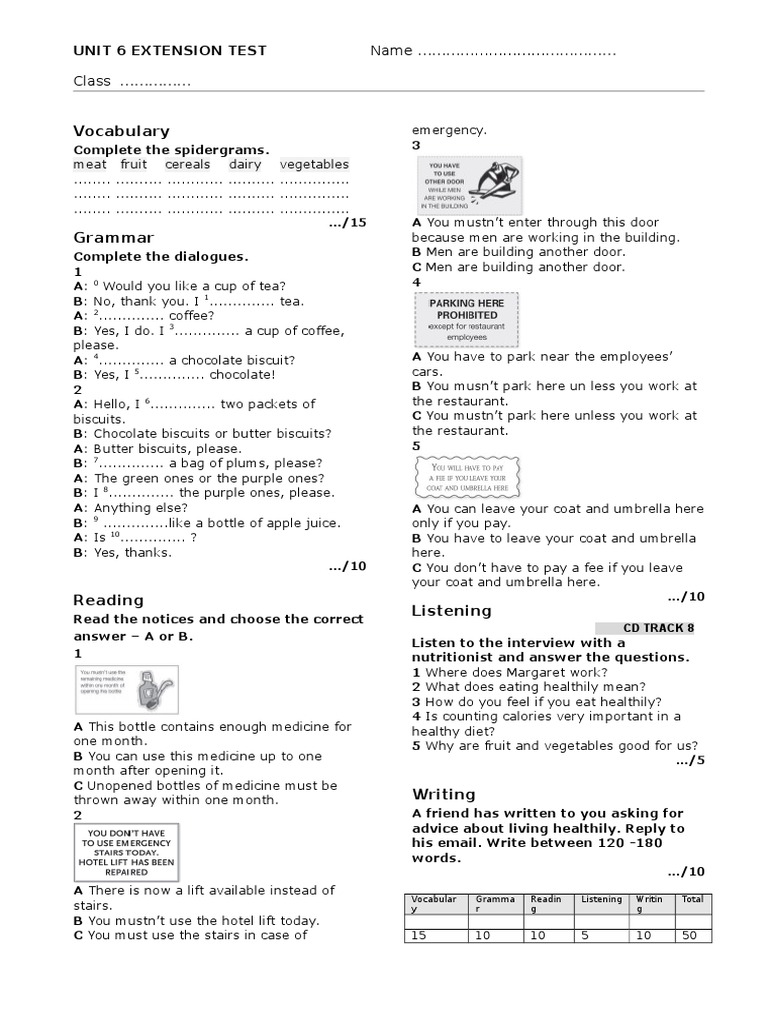 Unit 6 Extension Test Answer Key | PDF