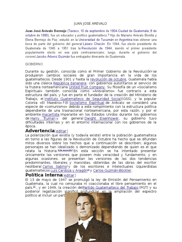 Juan Jose Arevalo | Guatemala | Formas de gobierno