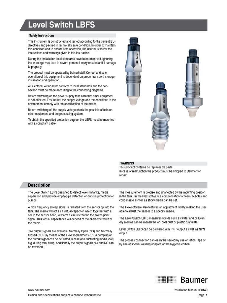 Level Switch LBFS Installation | PDF | Capacitor | Switch