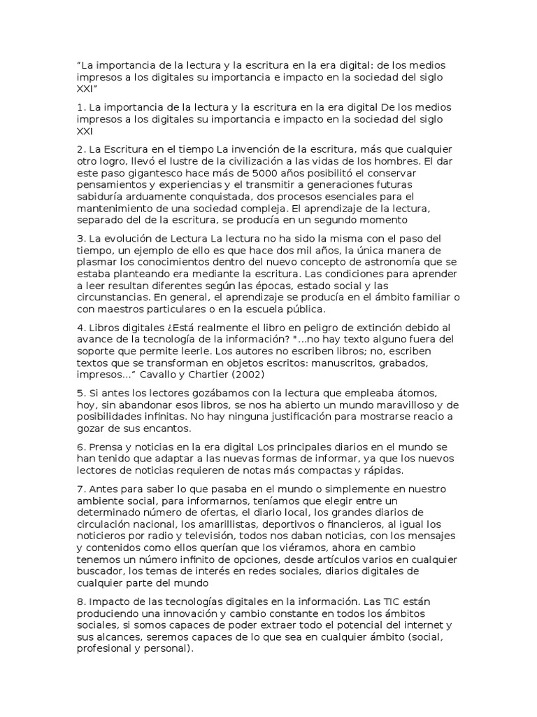 La Importancia de La Lectura y La Escritura en La Era Digital | PDF ...