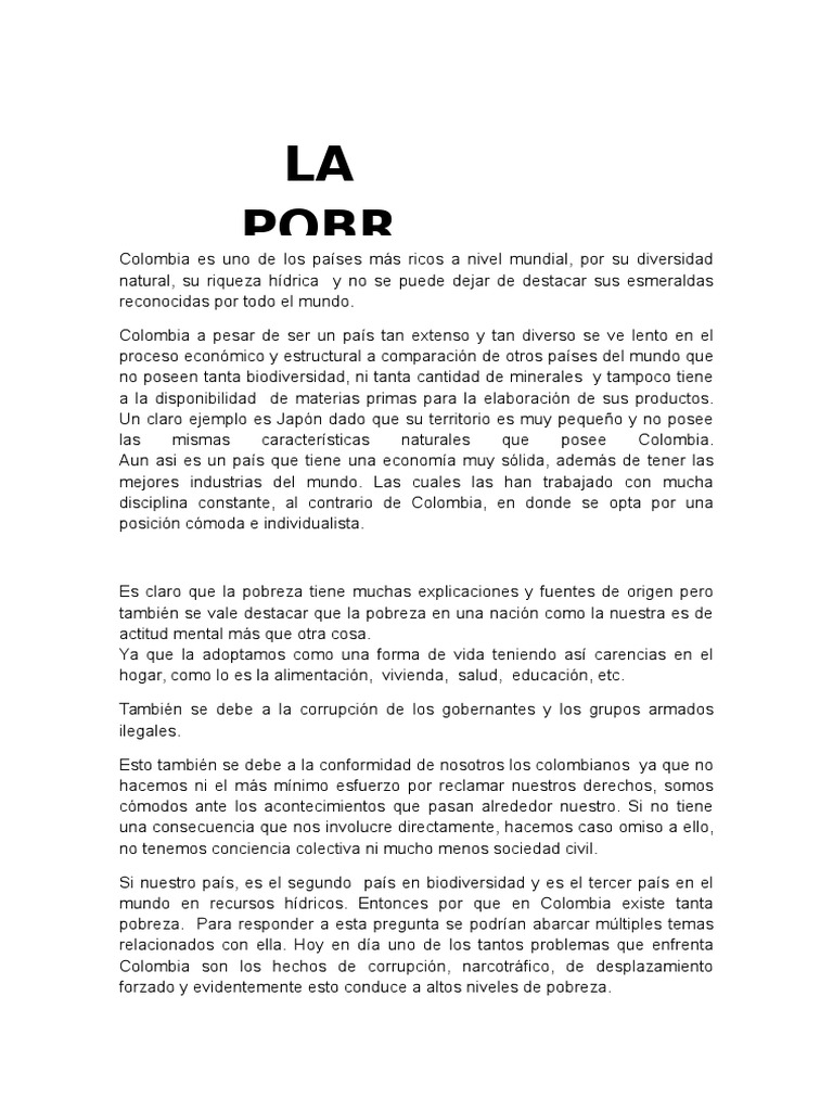 Ensayo Sobre La Pobreza en Colombia Pobreza Pobreza e indigencia