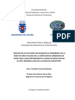 Factores que inciden en el rendimiento de mano de obra para elabiración de armaduras de acero para obras de edificación