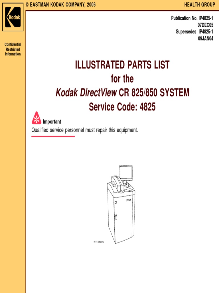 Kodak DirectView CR-825,850 - Parts List .