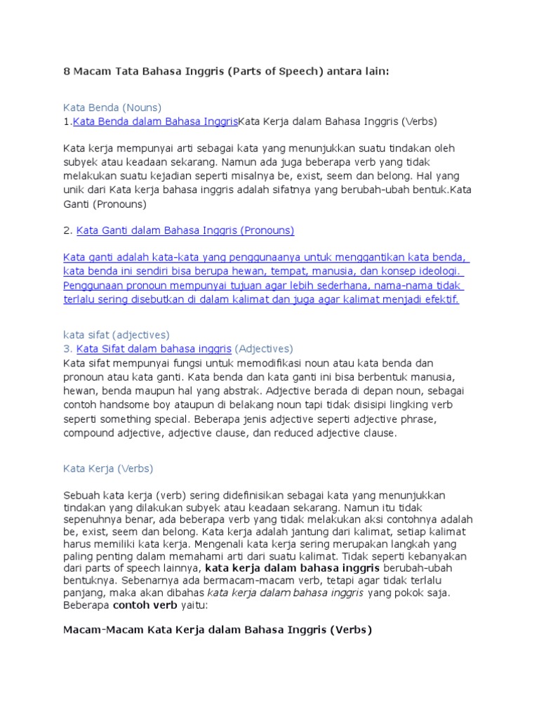 8 Macam Tata Bahasa Inggris