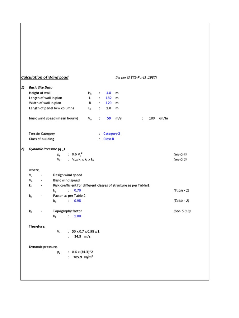 Calculation of Wind Load: 1) Basic Site Data | PDF | Teaching Methods ...