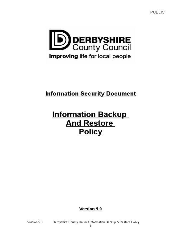 Derbyshire Council Backup & Restore Policy | PDF | Backup | Computer File