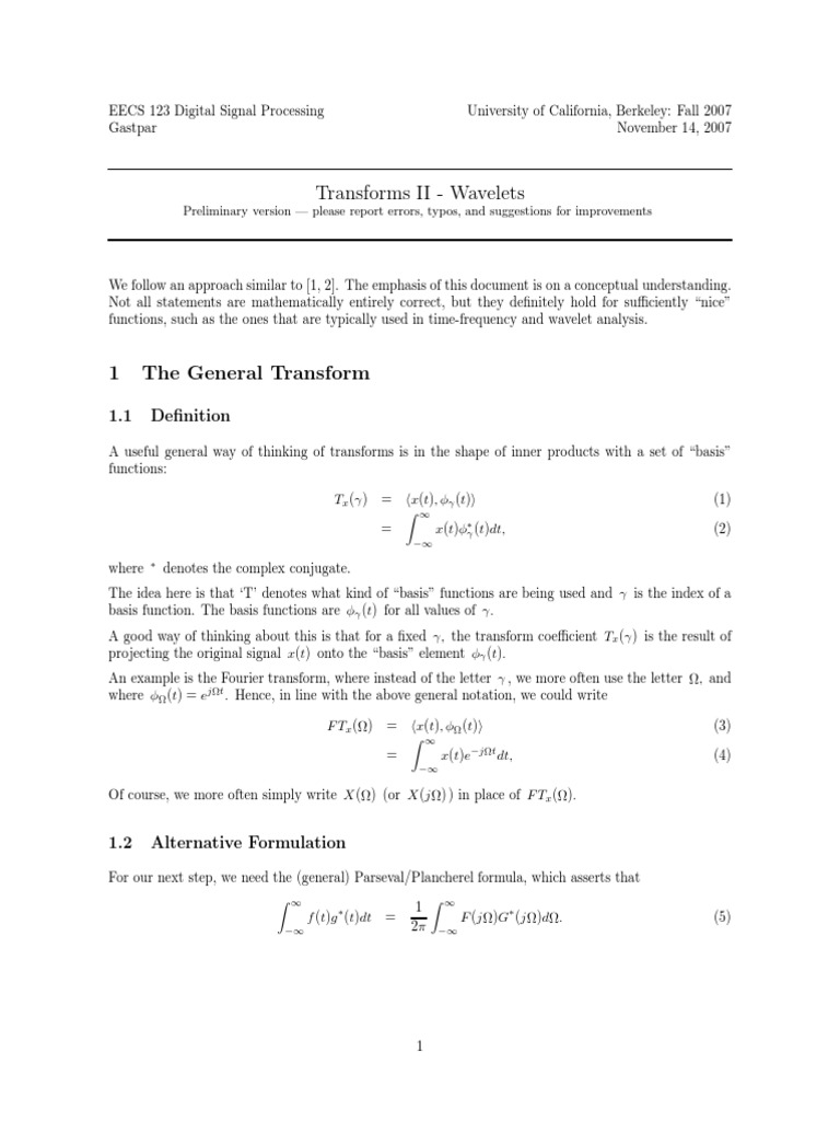 Wavelet Transforms in Signal Processing | PDF