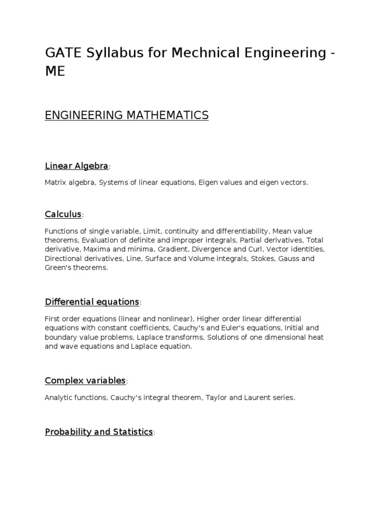 GATE Syllabus For Mechnical Engineering - ME | PDF