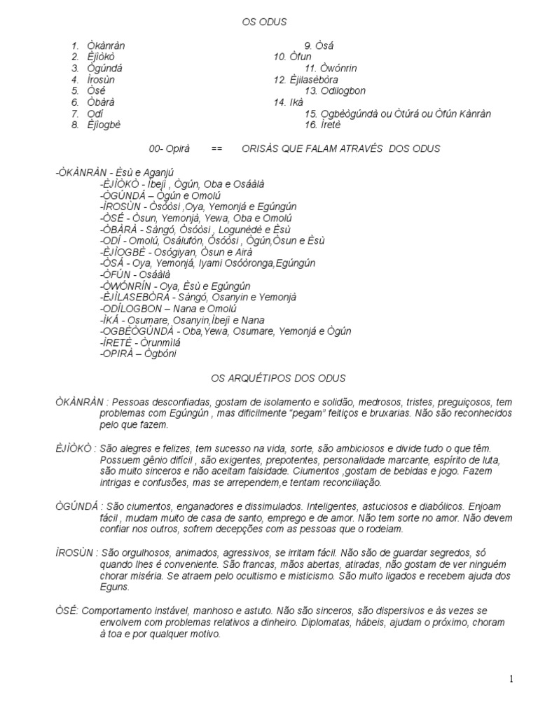 Os Odus Red Religion And Belief