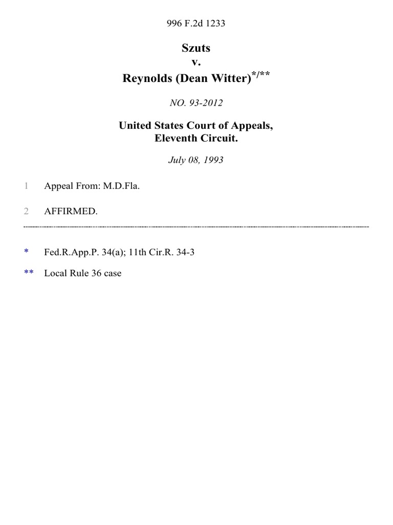 Szuts v. Reynolds (Dean Witter) /, 996 F.2d 1233, 11th Cir. (1993) PDF