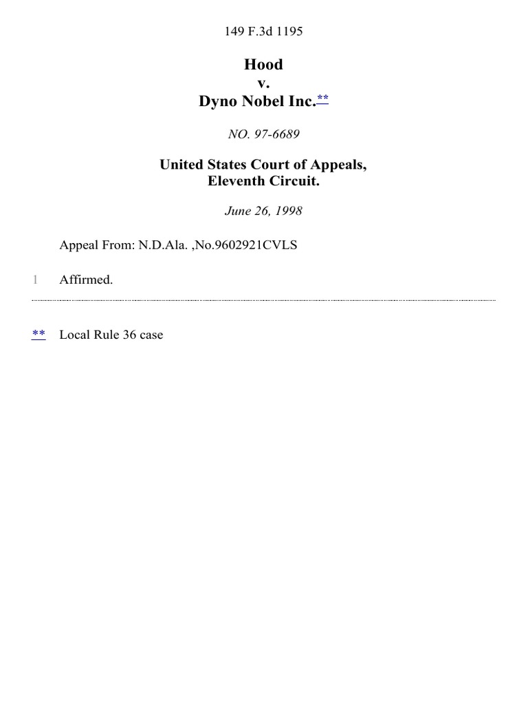 Hood v. Dyno Nobel Inc., 149 F.3d 1195, 11th Cir. (1998) PDF