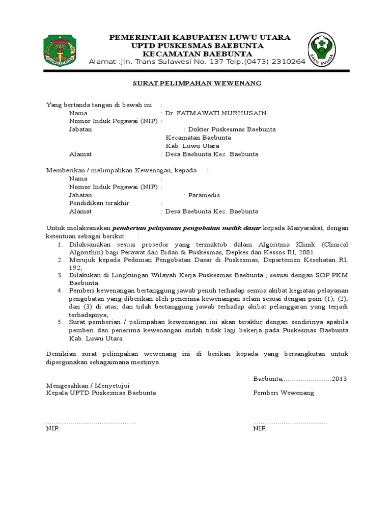 Contoh Surat Delegasi Wewenang Contoh Surat Terbaru