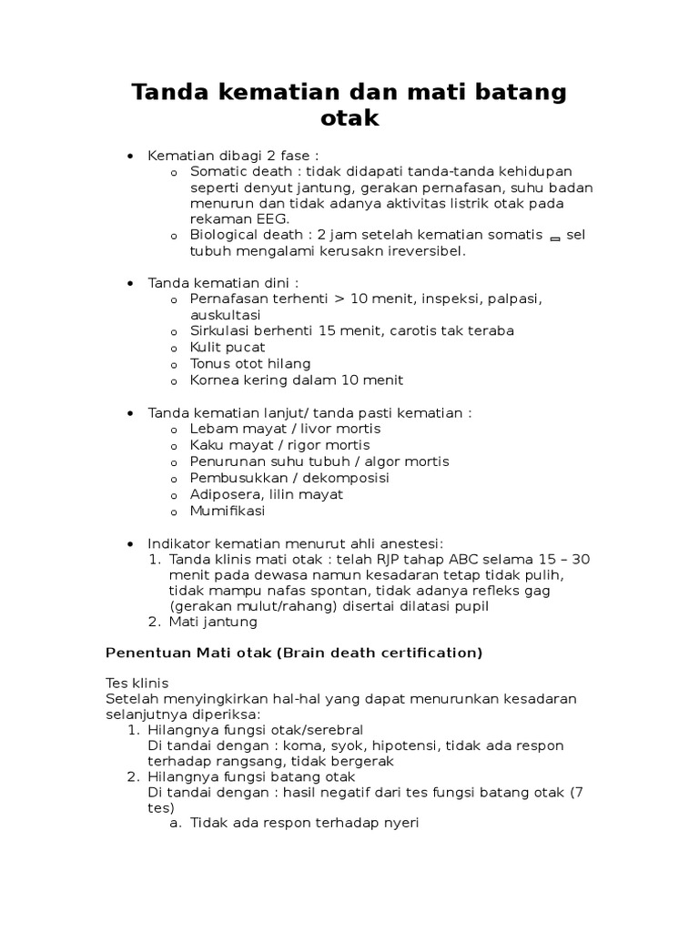 Tanda Kematian Dan Mati Batang Otak Pdf