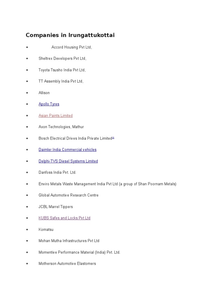 List of Companies in Oragadam