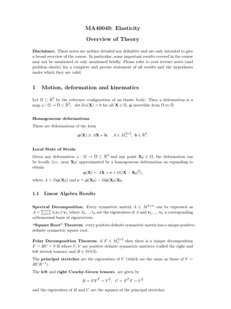 Overview of Elasticity Theory Concepts | PDF | Deformation (Mechanics ...