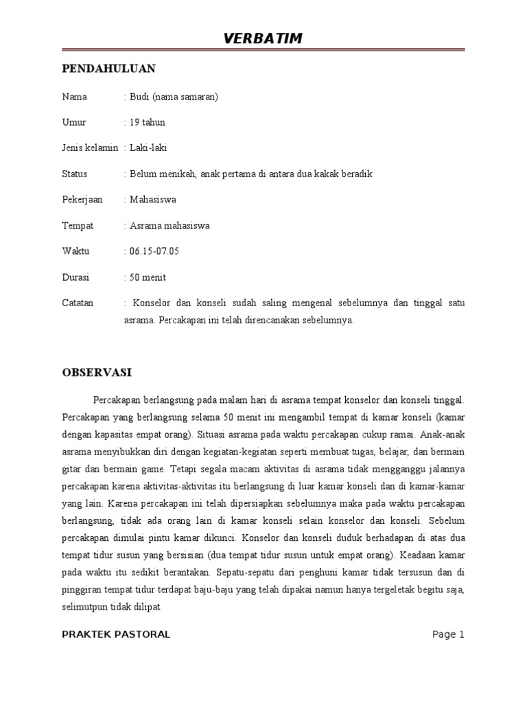 Contoh Notula Verbatim Percakapan Pastoral | PDF | Kesehatan Holistik