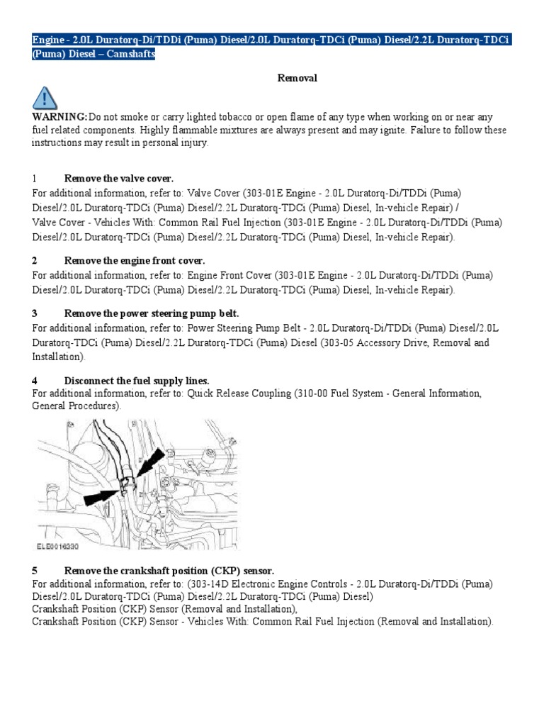 Camshaft Removal and Installation Procedures for 2.0L and 2.2L Ford