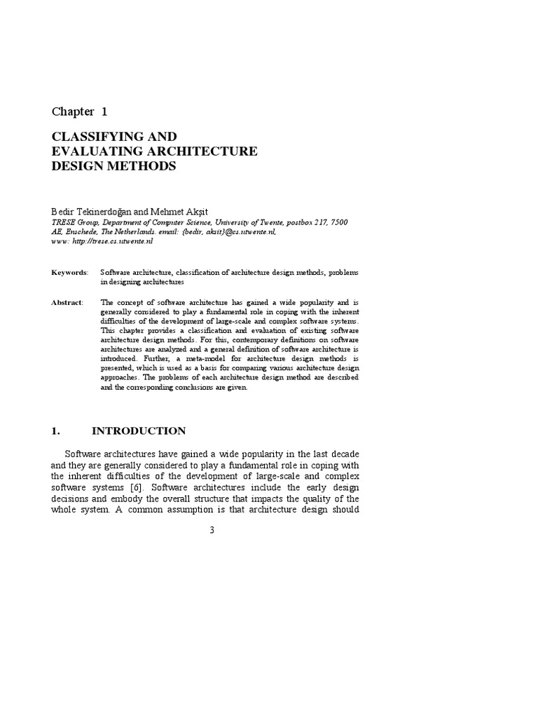 Chapter !: Classifying and Evaluating Architecture Design Methods | PDF ...