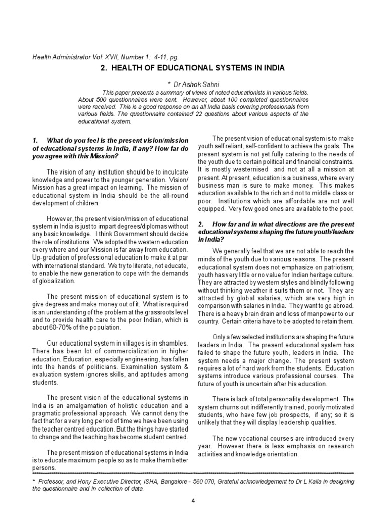 Health of Educational Systems in India | PDF
