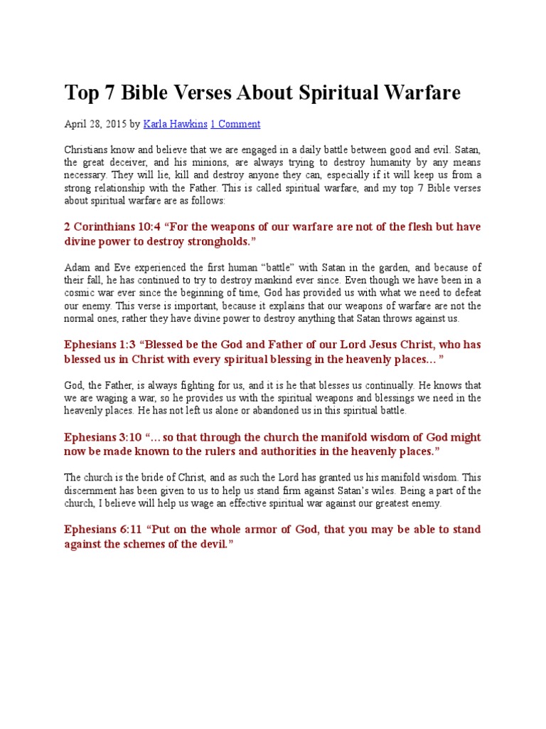 7 Key Scriptures for Spiritual Warfare | PDF | Spiritual Warfare | Satan