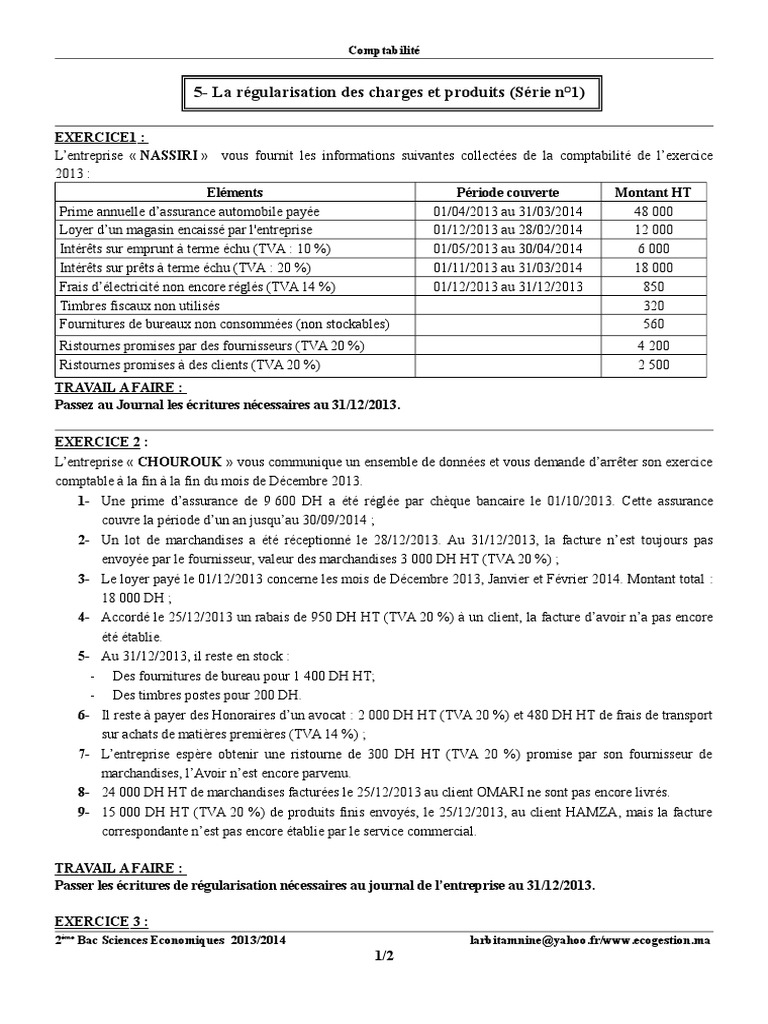 Régularisation Des Charges Et Produits Exercices Corrigés Pdf 4-La Régularisation Des Charges Et Produits | PDF